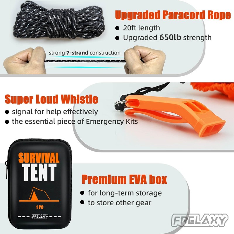 Frelaxy Extra-Thick Emergency Tent, Compact Survival Tent with Whistle, Upgraded