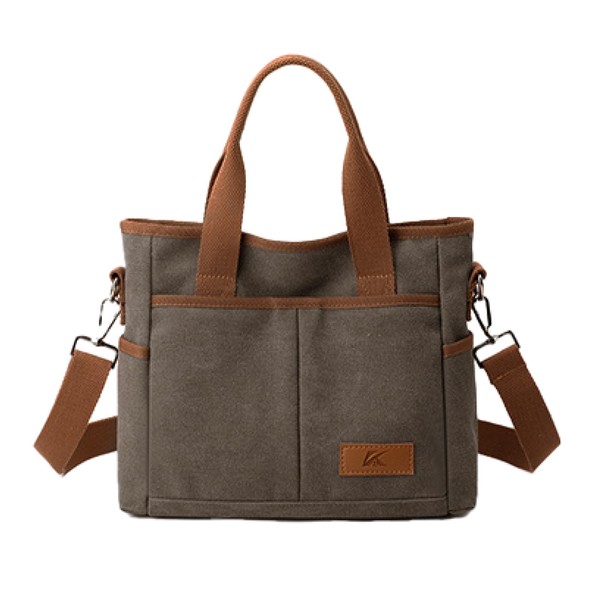 masamilk Canvas Tote Bag, Many Pockets, 3-Way Zippered, Canvas Shoulder
