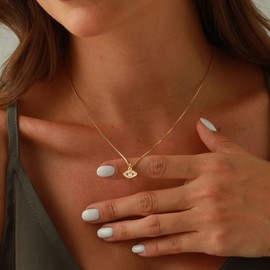 BLBLJERY Dainty Evil Eye Necklace 14k Gold Plated Necklace for Women Small Simple Minimalist Protection Necklace Third Eye Necklace for Women