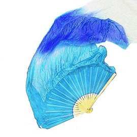Danzcue Silk Dance Fan, White-Royal-Light Blue Right Hand