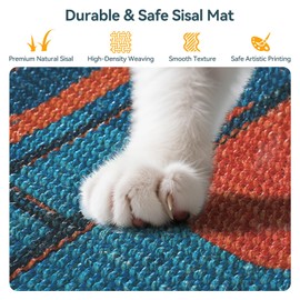 3-in-1 Sisal Cat Scratcher Mat 23.6x15.7'' – Floor & Wall Use with Sticker Tape, Protects Furniture, Couch & Carpet, Anti-Slip, Pet-Safe, Durable Scratch Rug Mat or Indoor/Outdoor Cats, Blue Silence