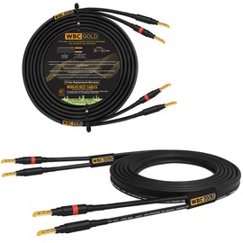 WORLDS BEST CABLES 20 Foot WBC-GOLD-LOCAP-SPKR-10 AWG - Low-Capacitance - Low-Inductance - High Purity OFC - Audiophile HiFi Speaker Cable Pair with Eminence Gold Banana Plugs