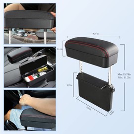 CDEFG Car Armrest Support Elbow Rest Pad Armrest Extender, Console Storage Organizer, Adjustable Height Comfort Arm Rest Pads, Universal Fit for Most Car Models (Red Line)