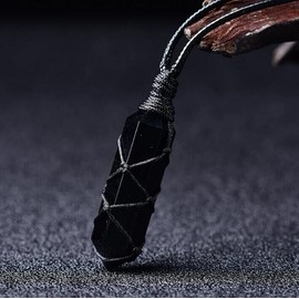 Unbranded Black Obsidian Hexagonal Amulet Healing Reiki Point Wrapped Pendant Men Necklace