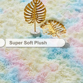 HARESLE Rainbow Rug, Thick Pile Bedroom Rug, Super Soft Fluffy Non-Slip Living Room Rug, Area Rug for Children's Room (Rainbow / 80 x 120 cm)