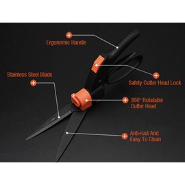 Edward Tools Swivel Hedge Shears with 360 Degree Rotation - Harden Stainless Steel Blade Lawn Scissors - Easy Edging - Ergo Grip Handle with Safety Lock