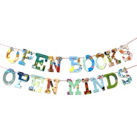 Open Books Open Minds Themed Board Book Page Garland