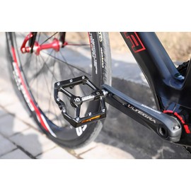 CXWXC Road/MTB Bike Pedals - Aluminum Alloy Bicycle Pedals - Mountain Bike Pedal with Removable Anti-Skid Nails (Black-Gray)