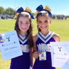 Glitter Cheer Bows for Cheerleader Gold and Blue Large Ponytail