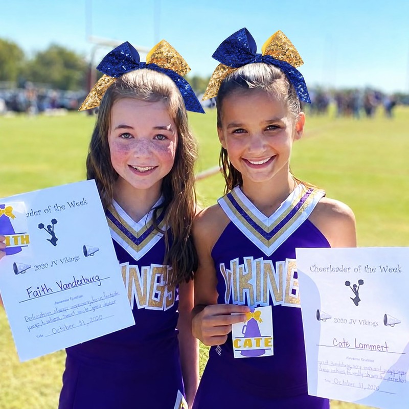 Glitter Cheer Bows for Cheerleader Gold and Blue Large Ponytail