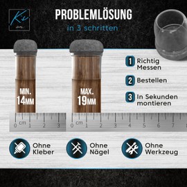 Round Chair Leg Caps, Pack of 16, Felt Gliders for Chairs, Diameter 14-19 mm, Protective Caps for Chair Legs, Chair Leg Protectors, Floor Protectors for Chairs with Felt, Gliders for Chairs