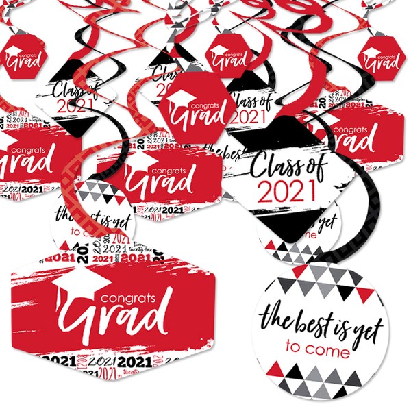Big Dot of Happiness Red Grad - Best is Yet to Come - 2021 Red Graduation Party Hanging Decor - Party Decoration Swirls - Set of 40