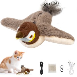 Grantop Interaktives Katzenspielzeug Vogel,USB-Aufladbar Elektrisches Katzenspielzeug mit Katzenminze,Selbstbeschäftigung Zwitscherndes Plüsch-Spielzeug für Katzen,Flapping Bird Toy für Stressabbau