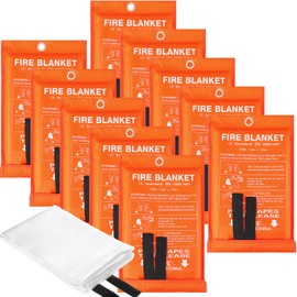 Macarrie 10 Pack 39” x 39” Fire Blanket Emergency Fire Blanket for Home Kitchen Safety Suppression Blanket Fiberglass Fireproof Blanket Survival for Car Office(Orange)