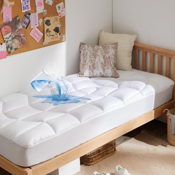Twin Mattress Pad Waterproof - Ergonomic Quilted Fitted Twin Mattress