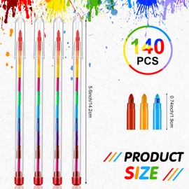 Teling Stackable Colored Crayons Pencils for Kids Preschool 11 Interchangeable Colors Mini Rainbow Stacking Crayon Pen Colorful Stacker Crayon Painting Toy Home School Office Supplies(140 Pieces)