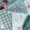 Qililandiy 8pcs Cotton Fabric 100% Cotton with Green Rose Grid