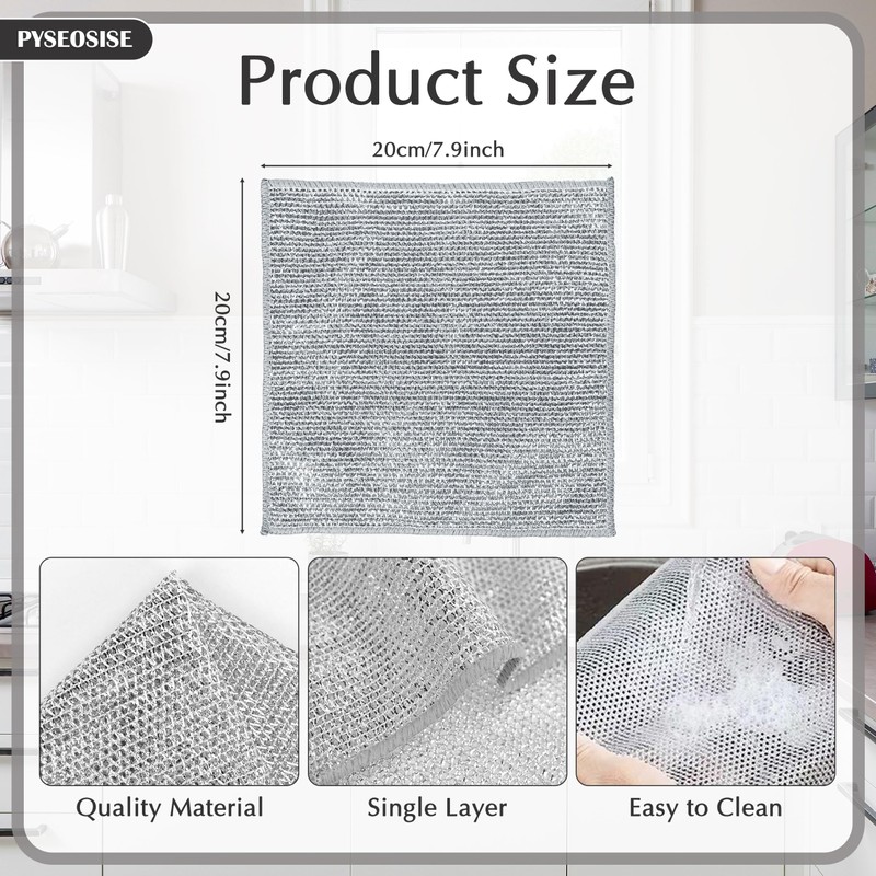 12 Pcs Wire Dishwashing Rag for Wet and Dry, 7.9x7.9