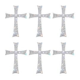 6PCS Bling Cross Decals, Diamante Rhinestone Cross Embellishment Stickers, Waterproof Self-Adhesive Christian Decal for Bumper Window Car Interior Exterior Motorcycle Helmet Laptops (Silver)