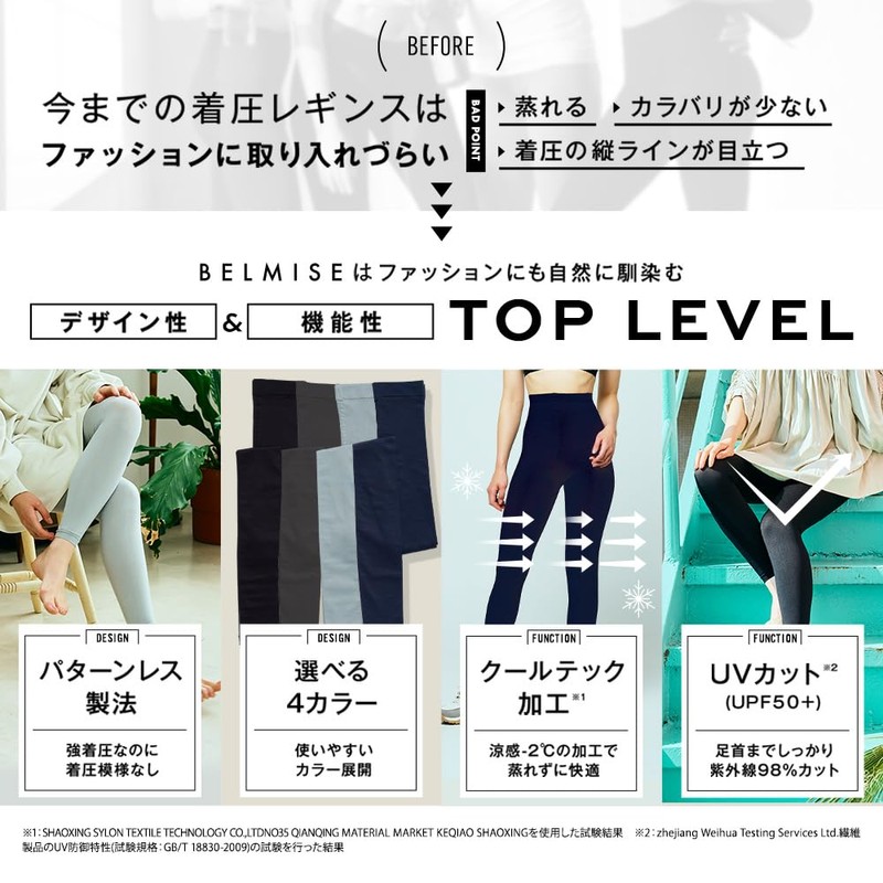 Belmise Compression Leggings, Color Plus, Single Item, Beautiful Tightening, Compression