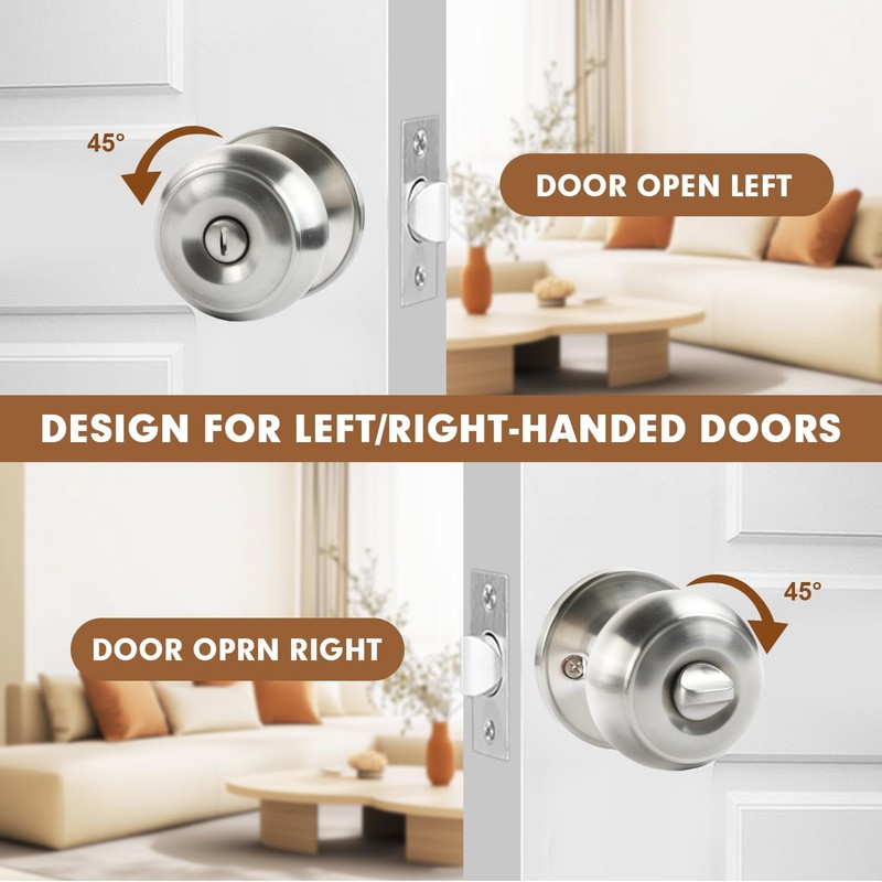 RAZCC Privacy Door Knobs, 3 Pack Satin Nickel Door Knobs
