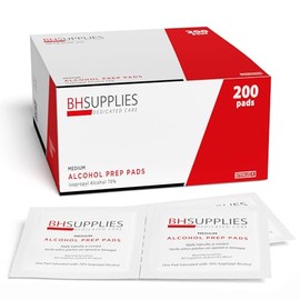 Estuche a granel: 200 piezas/caja - 24 cajas - BH Supplies - Almohadillas de preparación de alcohol - 70% isopropílico (total de 4800 piezas)