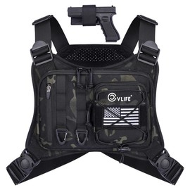 CVLIFE Outdoor Chest Bag for Men, Tactical Chest Pack with Pistol Holster, Lightweight EDC Chest Rig Bag with Extra Storage, Adjustable Tactical Running Vest Bag for Hiking, Sports, Workouts, Cycling, Running - Color: Khaki