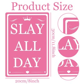 Slay All Day Metal Sign Preppy Room Decor 8"X12" Coquette Room Decor Preppy Stuff for Girls Aesthetic Pink Tin Signs Preppy Posters Gifts for Girls