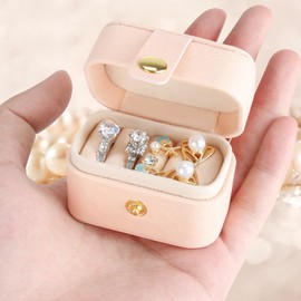KUKUVR Small Travel Jewelry Box For Ring Stud Earring, Mini Jewelry Ring Holder for Multiple Rings, Portable Jewelry Storage Organizer Case (Pink)