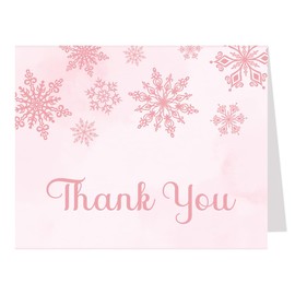 Winter Wonderland Thank You Cards Baby Shower Pink Snowflakes Lil Notes It's a Girl Its Cold Outside Snowy Snow Snowing Little Snowflake (24 Count)