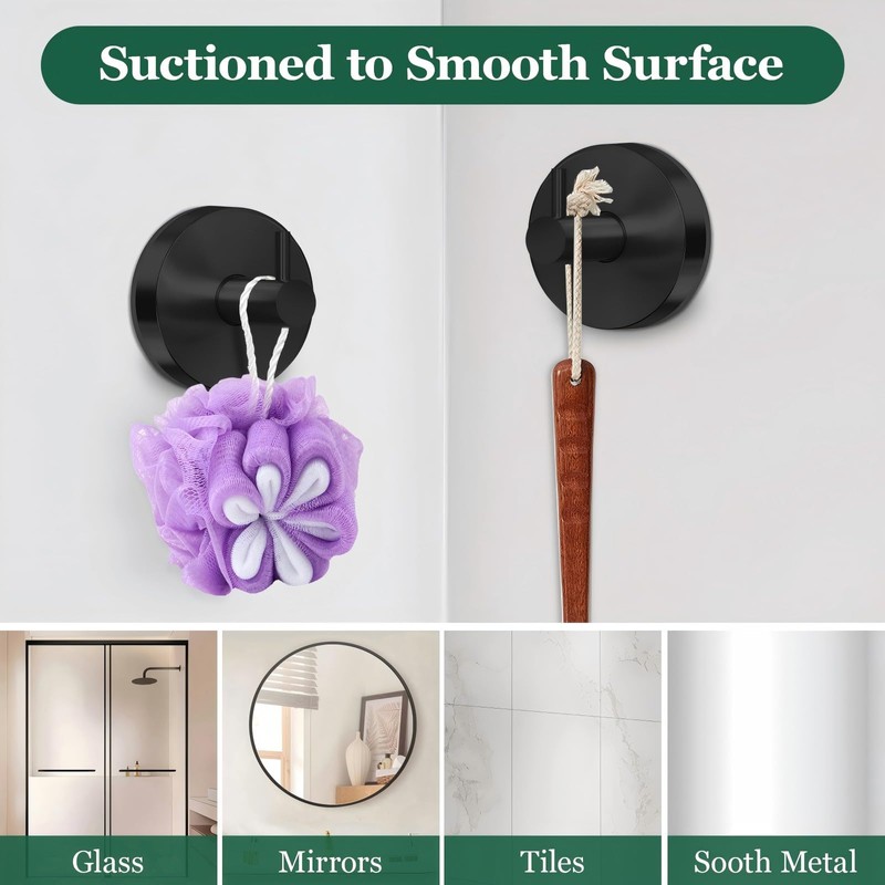 4 Pack Suction Cup Hooks for Shower, No-Drill Towel Hooks