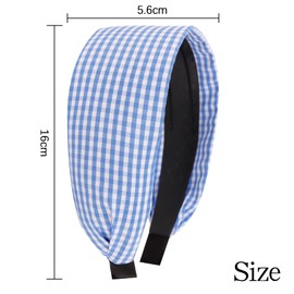 KIUEZIR 2 Packs Extra Wide Tartan Print Headbands - Blue Soft Fabric Hairbands with Non-Slip Inner Teeth, Chic Hair Accessories for Women Everyday/Casual/Party Hairstyles & Durable Stretch Design