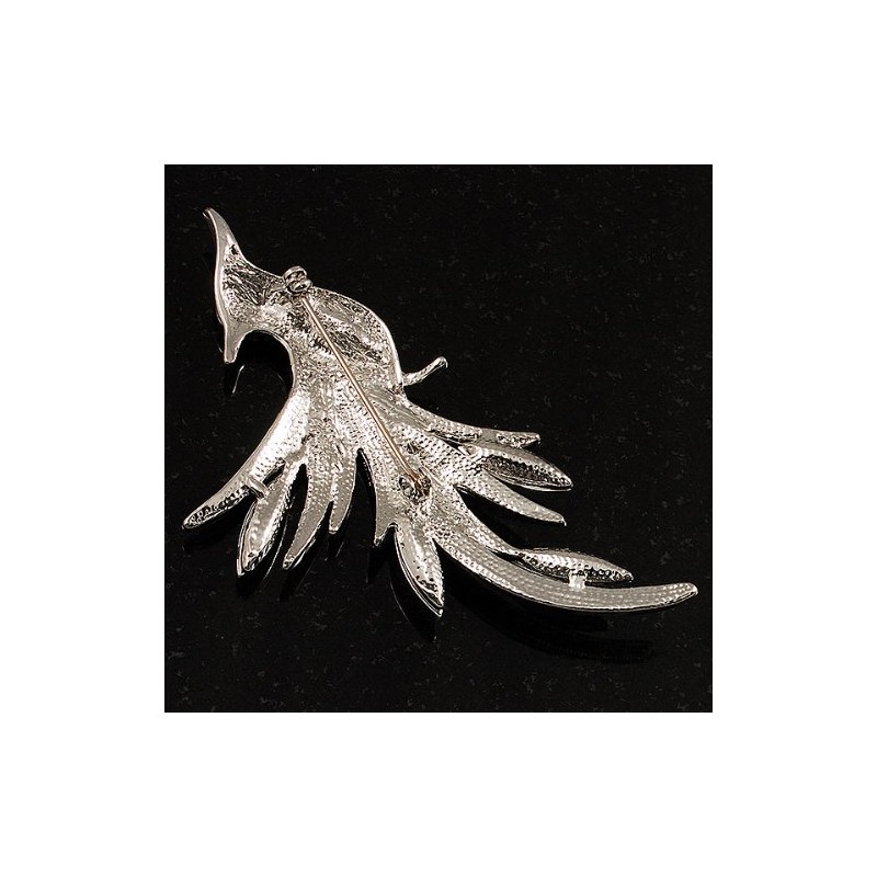 Sparkling Crystal Fire-Bird Brooch (Silver Tone)