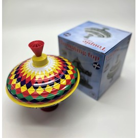 Classic Multicolour Spinning Tin Top Toy from KsmToys by Bolz. The Funny Buzzing Hum Gets Louder As The Top Spins Faster, 7.5" x 7.5" x 7.5" Ages 18 m+