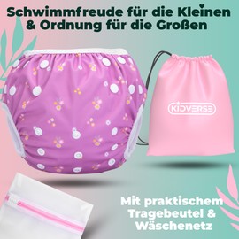 KIDVERSE Baby Swim Nappy, 0-3 Years, Skin-Friendly Swim Nappies, Reusable & Absorbent, Baby Swim Nappy Including Carry Bag & Laundry Net, Size Adjustable Swim Nappies Baby