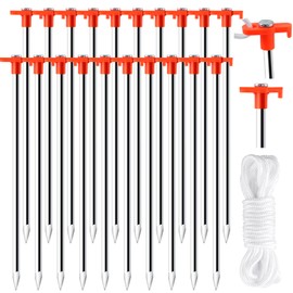 Tent Stakes,20 Pack Non-Rust Camping Family Tent Pop Up Tent Stakes,Heavy Duty Metal Tent Pegs,Steel Ground Stakes,Camping Stakes Canopy Stakes for Outdoor Camping Canopy and Tarp,with 8x10FT Ropes