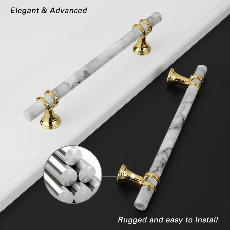 Rergy Cabinet Handles Marble Drawer Pulls and Knobs, 10Pack White
