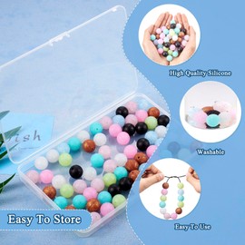 Pandahall 80Pcs Glitter Silicone Beads 15mm Sequins Silicone Focal Beads 8 Colors Glitter Powder Silicone Rubber Beads for DIY Beadable Pens Lanyard Keychains Jewelry Making