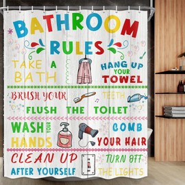 SAOLUIS Bathroom Rules Shower Curtain, Colorful Motivational Inspirational Shower Curtain Set Funny Bathroom Text Shower Curtain, Waterproof Fabric Bath Curtain with Hooks 72X72 Inch