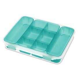 Sterilite Divided Case, Stackable Plastic Small Storage Container with Latch Lid, Organize Crafts Small Hardware Items, Clear with Blue Trays, 18-Pack