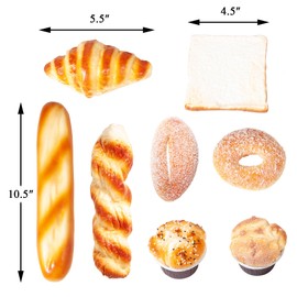Sparkle Race 8pcs Artificial Bread Fake Food Decor, Realistic Table Centerpieces for Dining Room, Fake Bread Set with Muffin, Croissant, Toast, Fake Donut Home Decor Living Room Decor for Display