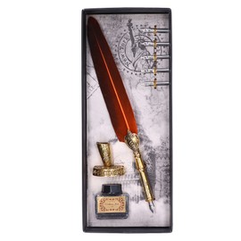 Feather Pen Exquisite Vintage Elegant Stainless Steel Smoothly Writing Wear Resistant Quill PenOrange