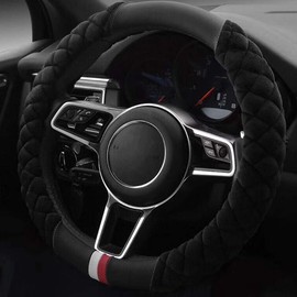 Steering Wheel Cover Winter Warm Plush Soft Car Protector Universal Fur Wheel Interior Accessories Black