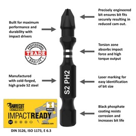 5 x SabreCut SCPZ250_5 50mm PZ2 Impact Screwdriver Driver Bits Set Single Ended Pozidriv POZI No.2 Heavy Duty
