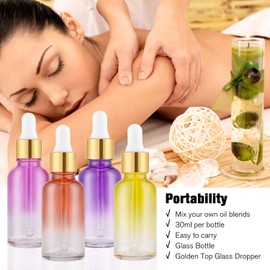 PrettyCare 4 Pack 1oz Dropper Bottle for Essential Oils, 30 ml Rainbow Glass Leak Proof Essential Oils Bottles with Labels, Funnel & Pipettes- Empty Tincture Bottles for Personal Care & Beauty