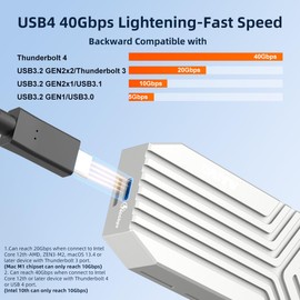 MAIWO 40Gbps M.2 PCIe NVMe SSD Enclosure USB4 ASM2464PD Chipset Built-in Fan Aluminum Tool Free 8TB Capacity, Support Thunderbolt3/4 USB4/3.0/2.0 (K1695F)