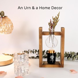 ChoiHeiy Plant Urn with Glass Bulb & Restro Solid Wooden Stand, Small Urns for Human Ashes Keepsake, Memorial Keepsake Urn for Human Ashes, Mini Urns for Human Ashes Keepsake, Small Urn for Ashes