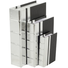 CosmoLiving by Cosmopolitan Faux Leather Faux Book Box with Metallic Finish, Set of 3 12", 9", 6"H, Silver