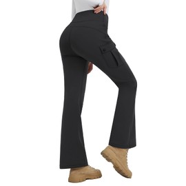 baleaf Women's Fleece Lined Pants Flare Leggings Thick Cargo Bootcut Winter Warm Thermal Snow Insulated Waterproof Hiking Black XL