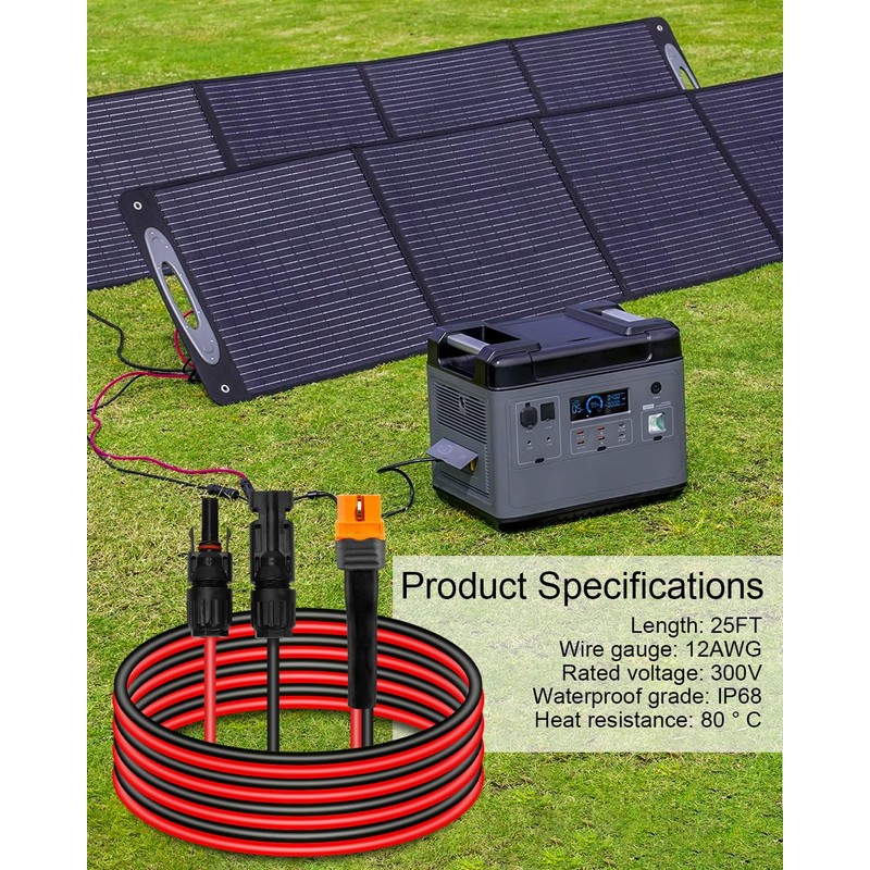 PNYZIK Upgraded 12AWG 25FT Solar to XT60i Charging Cable for